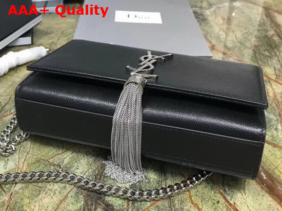 Saint Laurent Kate Tassel Chain Wallet in Black Textured Leather Replica