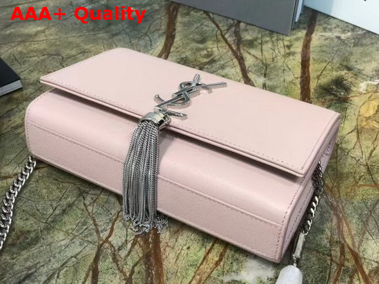 Saint Laurent Kate Tassel Chain Wallet in Pink Textured Leather Replica