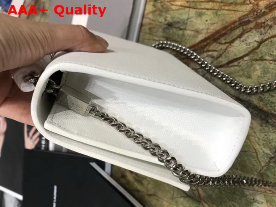 Saint Laurent Kate Tassel Chain Wallet in White Textured Leather Replica