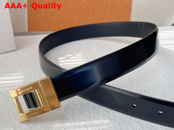 Saint Laurent La 76 Buckle Belt in Black Brushed Leather and Enamel Replica
