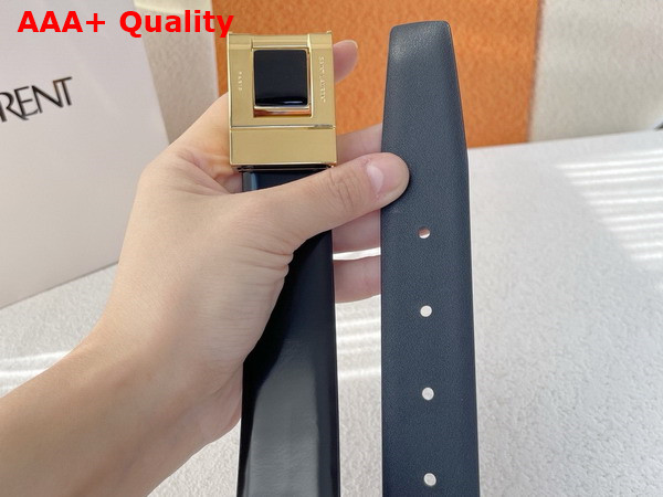 Saint Laurent La 76 Buckle Belt in Black Brushed Leather and Enamel Replica