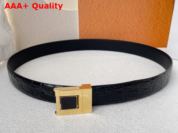 Saint Laurent La 76 Buckle Belt in Black Crocodile Embossed Leather and Enamel Replica