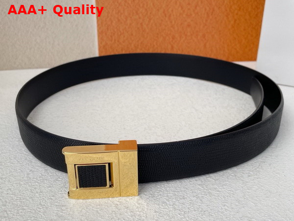 Saint Laurent La 76 Buckle Belt in Black Lizard Embossed Leather and Enamel Replica
