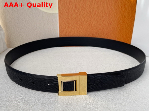 Saint Laurent La 76 Buckle Belt in Black Lizard Embossed Leather and Enamel Replica