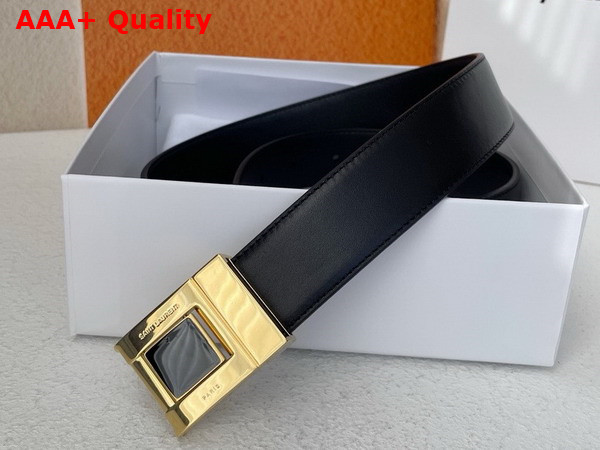 Saint Laurent La 76 Buckle Belt in Black Smooth Leather and Enamel Replica