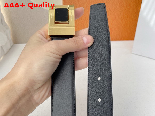 Saint Laurent La 76 Buckle Belt in Black Smooth Leather and Enamel Replica