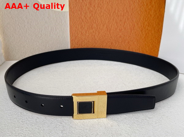 Saint Laurent La 76 Buckle Belt in Black Smooth Leather and Enamel Replica