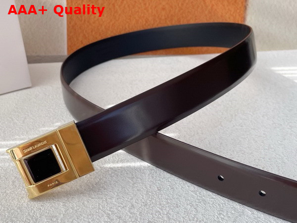 Saint Laurent La 76 Buckle Belt in Dark Maroon Brushed Leather and Enamel Replica