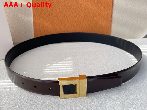Saint Laurent La 76 Buckle Belt in Dark Maroon Brushed Leather and Enamel Replica