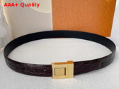 Saint Laurent La 76 Buckle Belt in Dark Maroon Crocodile Embossed Leather and Enamel Replica