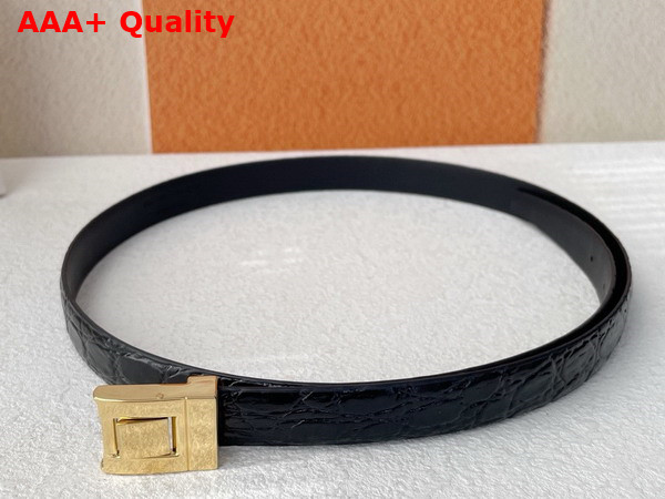 Saint Laurent La 76 Buckle Thin Belt in Black Crocodile Embossed Leather Replica