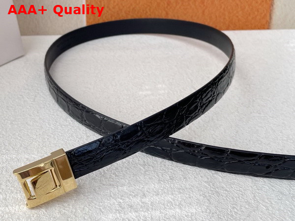 Saint Laurent La 76 Buckle Thin Belt in Black Crocodile Embossed Leather Replica