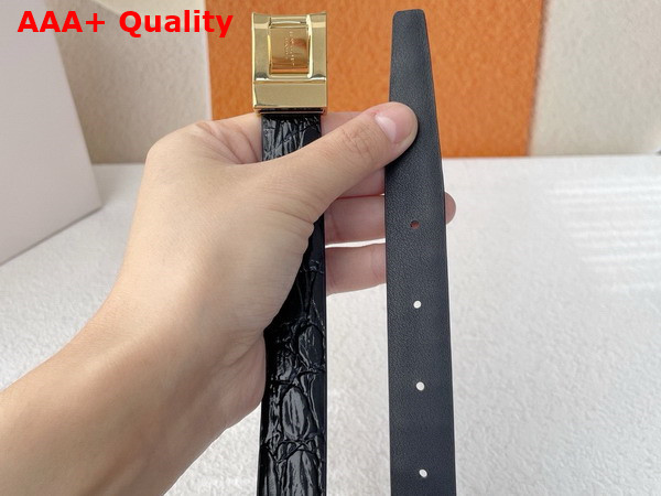 Saint Laurent La 76 Buckle Thin Belt in Black Crocodile Embossed Leather Replica