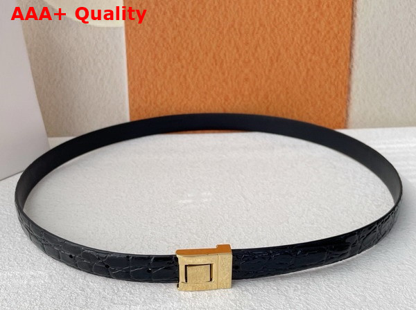 Saint Laurent La 76 Buckle Thin Belt in Black Crocodile Embossed Leather Replica