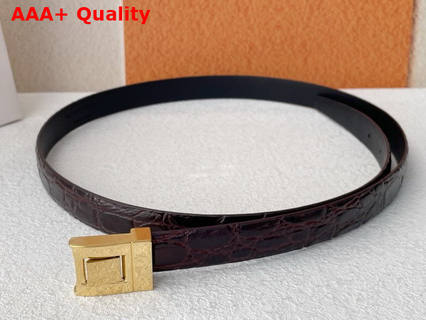 Saint Laurent La 76 Buckle Thin Belt in Dark Maroon Crocodile Embossed Leather Replica