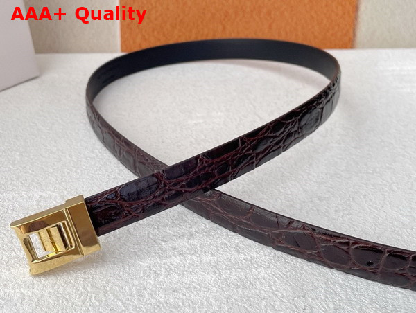 Saint Laurent La 76 Buckle Thin Belt in Dark Maroon Crocodile Embossed Leather Replica