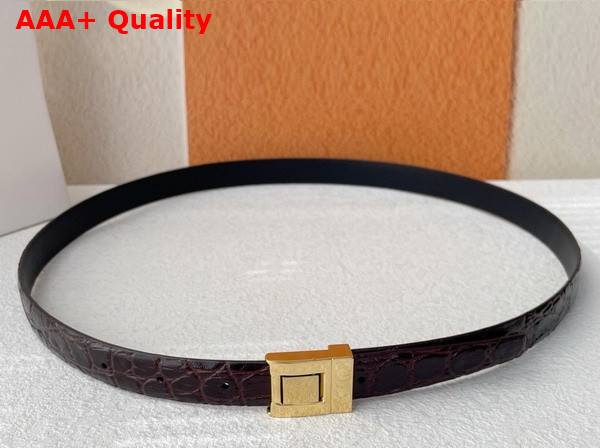 Saint Laurent La 76 Buckle Thin Belt in Dark Maroon Crocodile Embossed Leather Replica