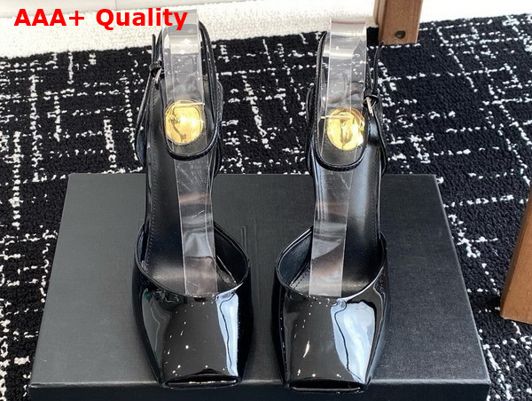 Saint Laurent La Scandale Sandals in Black Patent Leather Replica