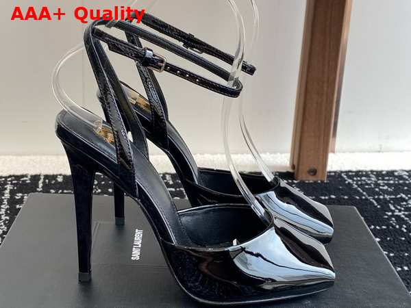 Saint Laurent La Scandale Sandals in Black Patent Leather Replica