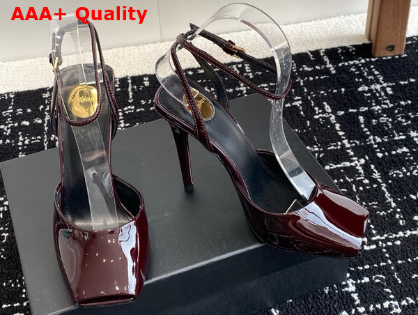 Saint Laurent La Scandale Sandals in Bordeaux Patent Leather Replica