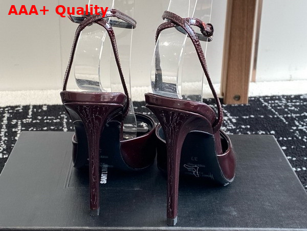 Saint Laurent La Scandale Sandals in Bordeaux Patent Leather Replica