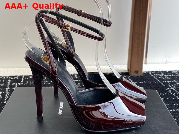 Saint Laurent La Scandale Sandals in Bordeaux Patent Leather Replica