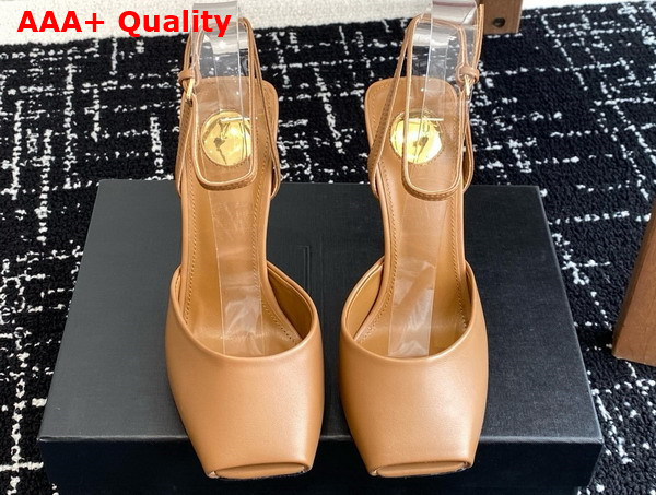 Saint Laurent La Scandale Sandals in Smooth Leather Macadamia Replica