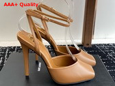 Saint Laurent La Scandale Sandals in Smooth Leather Macadamia Replica