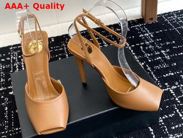 Saint Laurent La Scandale Sandals in Smooth Leather Macadamia Replica