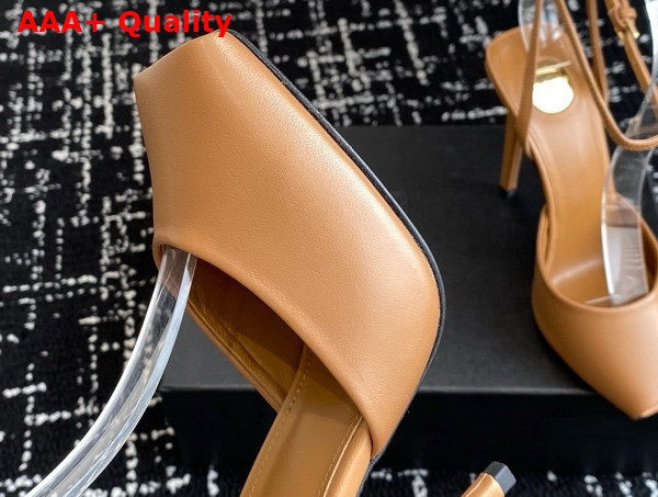 Saint Laurent La Scandale Sandals in Smooth Leather Macadamia Replica