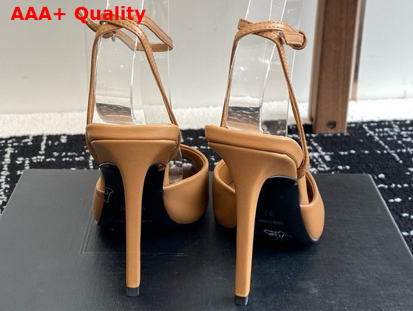 Saint Laurent La Scandale Sandals in Smooth Leather Macadamia Replica