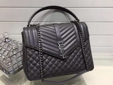 Saint Laurent Large College Bag in Anthracite Mixed Matelasse Leather for Sale