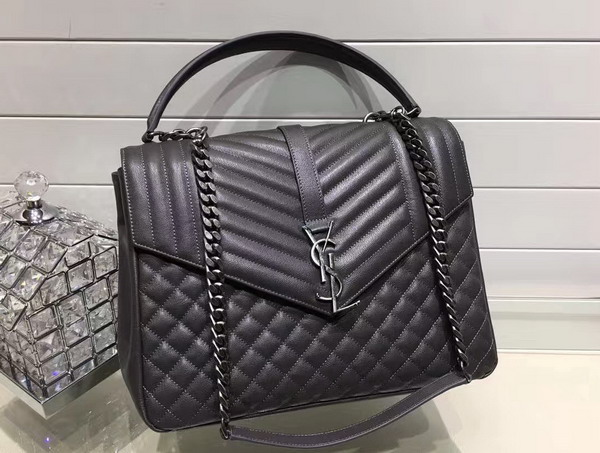 Saint Laurent Large College Bag in Anthracite Mixed Matelasse Leather for Sale