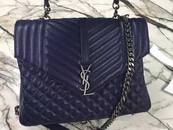 Saint Laurent Large College Bag in Black Mixed Matelasse Leather for Sale