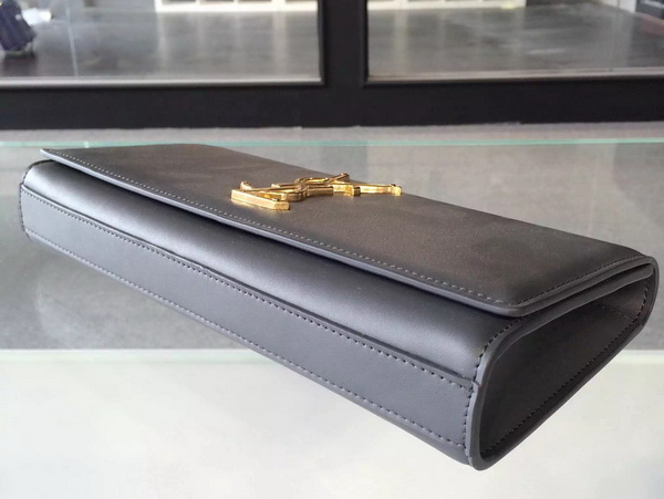 Saint Laurent Large Monogram Saint Laurent Clutch Metal Grey Gold YSL Buckle for Sale