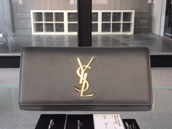 Saint Laurent Large Monogram Saint Laurent Clutch Metal Grey Gold YSL Buckle for Sale