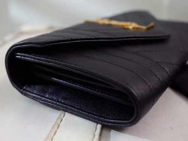 Saint Laurent Large Monogram Saint Laurent Flap Wallet in Black Mix Matelasse Leather For Sale