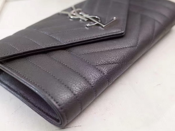 Saint Laurent Large Monogram Saint Laurent Flap Wallet in Grey Mix Matelasse Leather For Sale