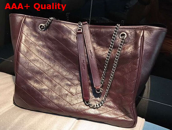 Saint Laurent Large Niki Shopping Bag in Burgundy Grinkled and Quilted Leather Replica