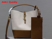 Saint Laurent Le 37 Bucket Bag in Canvas and Vegetable Tanned Leather Naturel and Brick Replica