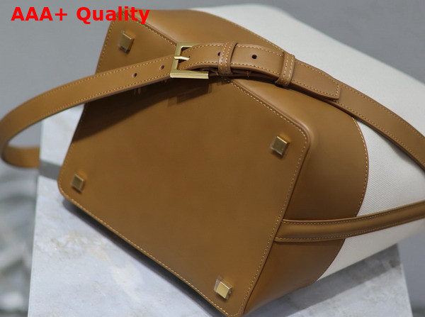 Saint Laurent Le 37 Bucket Bag in Canvas and Vegetable Tanned Leather Naturel and Brick Replica