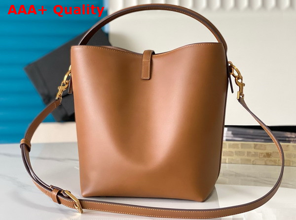 Saint Laurent Le 37 Bucket Bag in Dark Cork Shiny Leather Replica