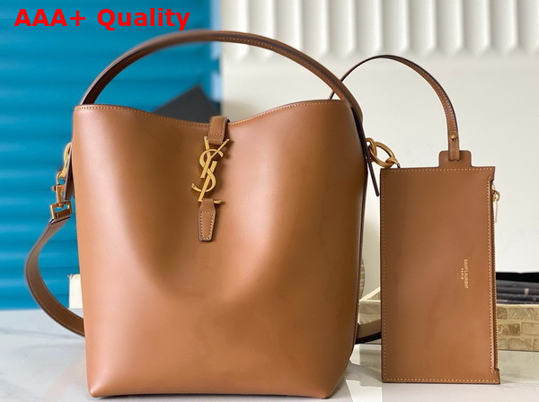 Saint Laurent Le 37 Bucket Bag in Dark Cork Shiny Leather Replica