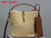 Saint Laurent Le 37 Bucket Bag in Woven Raffia and Vegetable Tanned Leather Naturel and Brick Replica