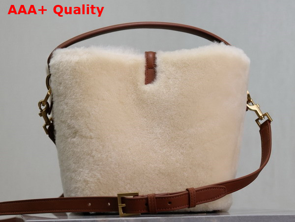 Saint Laurent Le 37 Small Bucket Bag in Shearling Cream Beige and Brick Replica