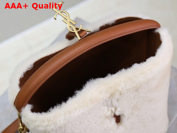 Saint Laurent Le 37 Small Bucket Bag in Shearling Cream Beige and Brick Replica