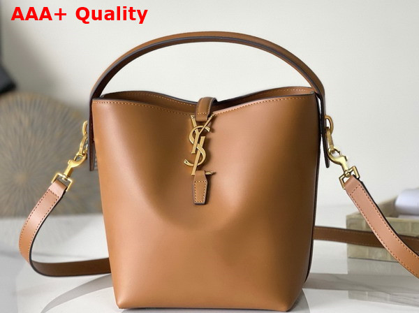 Saint Laurent Le 37 Small Bucket Bag in Shiny Leather Dark Cork Replica