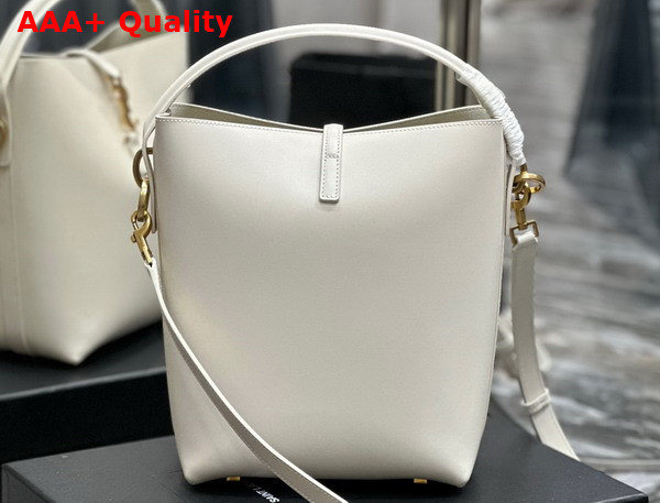 Saint Laurent Le 5 A 7 Bucket Bag in White Smooth Leather Replica