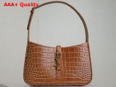 Saint Laurent Le 5 A 7 Hobo Bag in Brown Crocodile Embossed Shiny Leather Replica