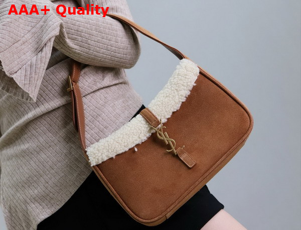 Saint Laurent Le 5 A 7 Hobo Bag in Caramel Cognac Suede and Sheepskin Replica